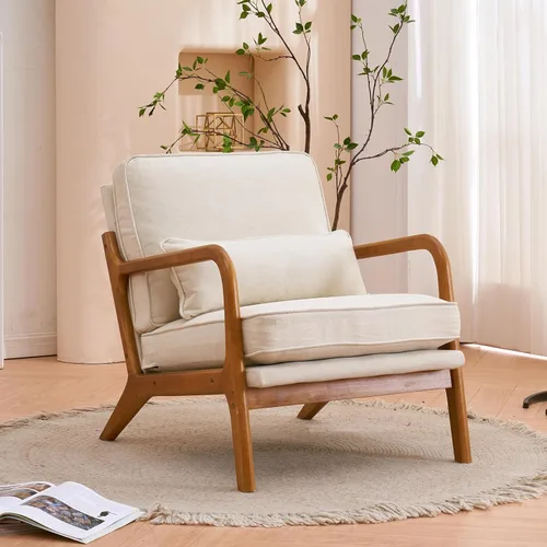 Miniatura 8 de Accent Chairs for Bedroom Upholstered Linen Armchair Lounge Chair with Extra-Thick Padded Backrest and Seat Cushion Sofa Chairs Single Reading