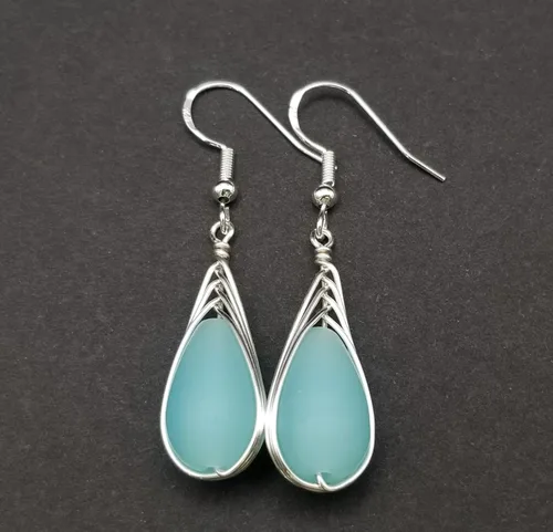 Miniatura 16 de Yinahawaii Handmade Sea Glass Earrings, Hawaiian Jewelry, Wire Braided Earrings Teardrop Earrings, Beach Jewelry Sea Glass Jewelry For Women Cobalt