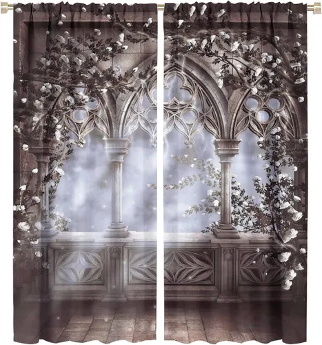 Miniatura 39 de Cortinas góticas con diseño de luna de Halloween, historia, puerta espeluznante, fondo de terror, vela, ficción, patrón de impresión, sala de estar