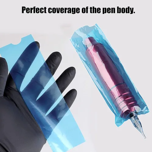Miniatura 6 de 200pcs cubiertas azules de la pluma del tatuaje, mangas plásticas desechables para bolígrafos estándar de la máquina