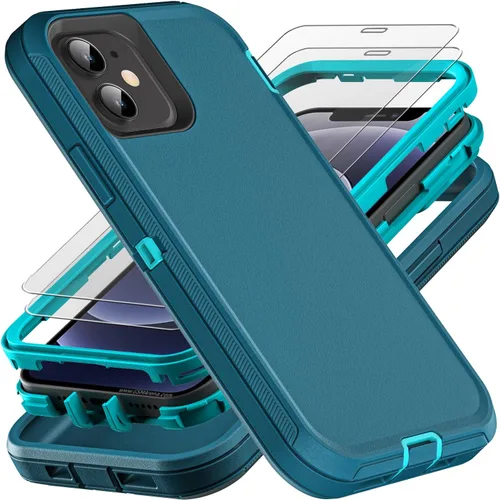 Miniatura 9 de YKHJKLEC Funda para iPhone 12 Mini, grado militar 3 en 1, resistente a los golpes, a prueba de caídas, polvo con 2 protectores de pantalla de vidrio