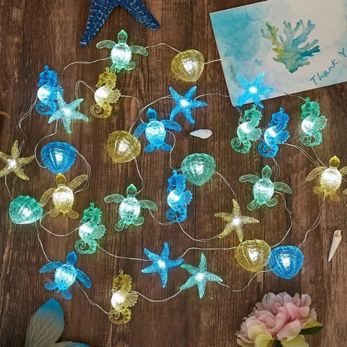 Miniatura 4 de Luces decorativas de playa, decoración de vida marina marina, luces de hadas náuticas, impermeables, funciona con pilas, bajo el mar, decoración