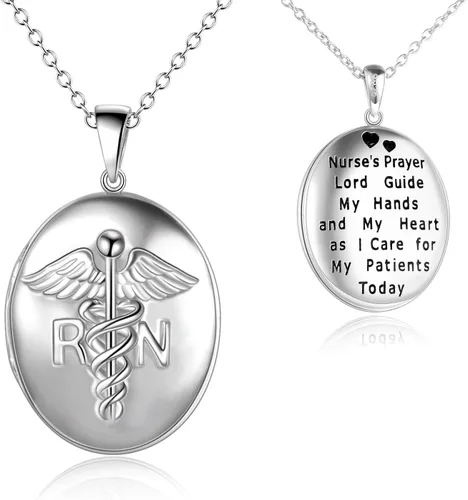POPKIMI Regalos para enfermera, médico, caduceo, estetoscopio, collar con medallón que sostiene fotos, médico, medicina de enfermería, joyería de