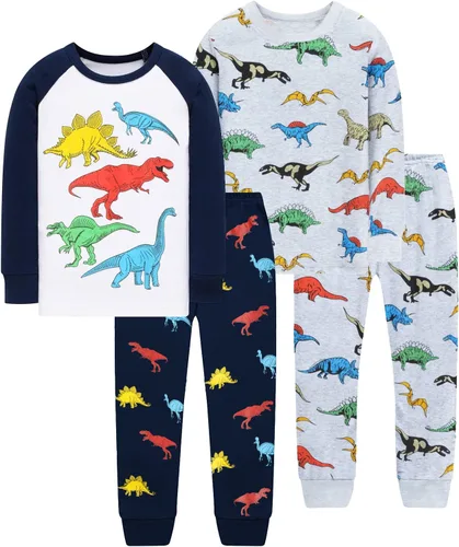 Miniatura 42 de Little Hand Pijamas para niños pequeños, Monster Truck 100% algodón, dinosaurio para niños, 2 piezas, ropa de dormir, conjuntos de ropa de dormir