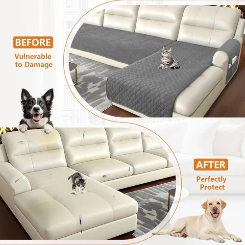 Miniatura 7 de Arfntevss - Fundas impermeables para sofá seccional en forma de L, cubiertas lavables de terciopelo para sofá para perros y mascotas, protector