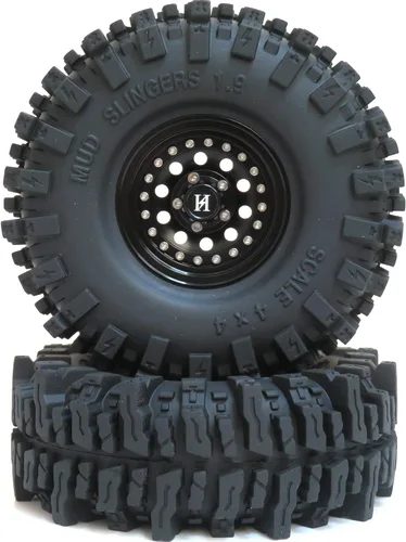 Miniatura 2 de HOBBYSOUL RC 1.9 Mud Slingers Neumáticos suaves pegajosos 4.724 in / 4.72 pulgadas y ruedas Beadlock de metal pesado 1.9 llantas negras para Traxxas