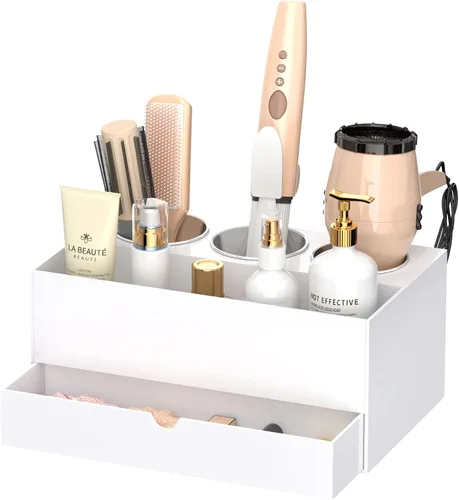Miniatura 13 de NIUBEE Organizador de herramientas para el cabello, secadora de pelo acrílico negro y organizador de peinado, soporte para secadora de baño, soporte