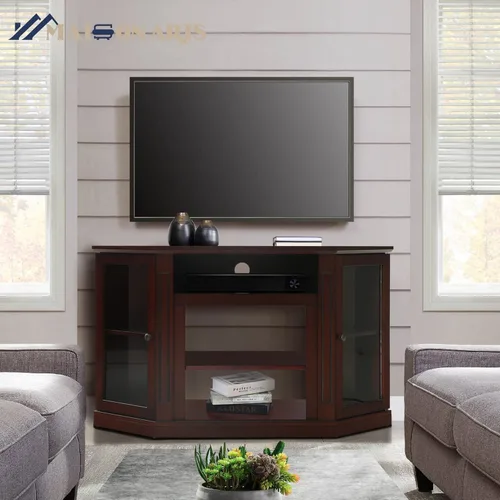 Miniatura 5 de MAISON ARTS Moderno soporte de TV de esquina con centro de entretenimiento de almacenamiento con 2 puertas, mesa de consola multimedia para sala