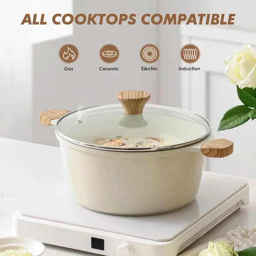 Miniatura 4 de SENSARTE Olla de cerámica antiadherente con tapa, olla de cocción de inducción de 4.5 cuartos de galón con tapa de vidrio templado, olla