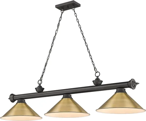 Miniatura 10 de Z-Lite 2306-3BP-RB15 Colgante de billar Cordon, 3 luces 180 vatios totales, chapado en bronce Placa de bronce