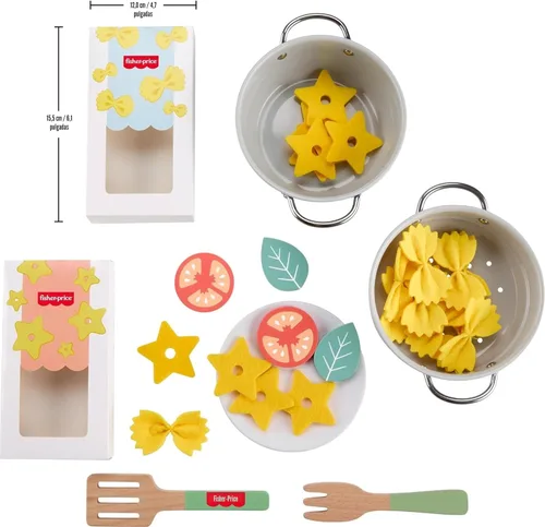 Miniatura 7 de Fisher-Price Juego de cocina de madera, ollas y chef de pasta, 31 piezas de comida de juego y utensilios de madera para niños preescolares a partir