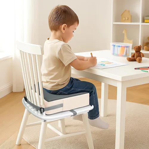 Miniatura 7 de Eiury Asiento elevador para niños pequeños, silla de comedor para cocina, cojín de poliuretano impermeable, antiarañazos, parte inferior Gris oscuro