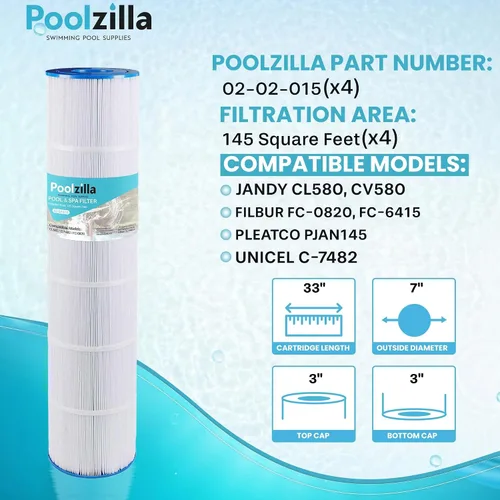 Miniatura 2 de Poolzilla Paquete de 4 cartuchos de filtro de piscina de repuesto para Unicel C-7482, Jandy CL580, CV580, PJAN145, Filbur FC-0820, A0104100