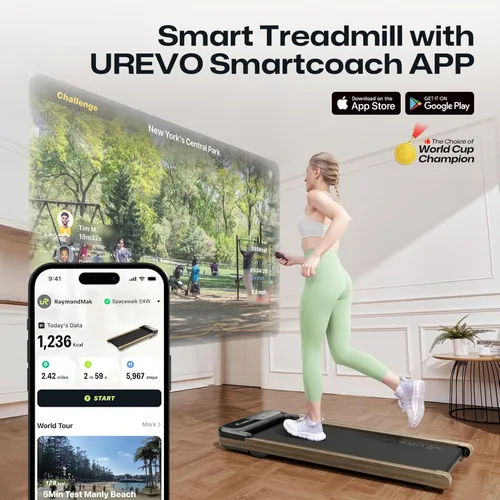 Miniatura 2 de UREVO Caminadora Inteligente Plegable, Cinta de Correr para Escritorio de Pie con Doble Absorción de Impactos, Funcionamiento Silencioso, Aplicación