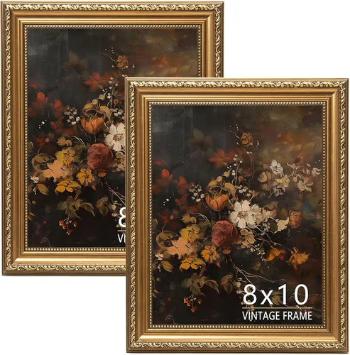 Marco de fotos de 8 x 10 pulgadas, marco de fotos dorado bronce vintage para mesa y montaje en pared, marco de fotos antiguo de 8 x 10 pulgadas para