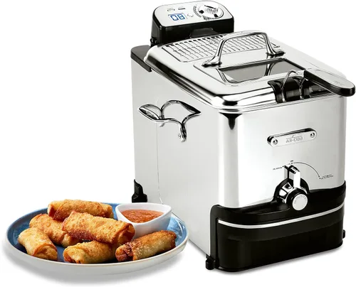 Freidora Eléctrica All-Clad con Cesta y Tapa, Freidora Profunda de Acero Inoxidable para Uso Doméstico, 1700W, Apta para Lavavajillas