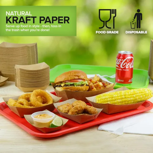 Miniatura 7 de Paquete de 100 bandejas de comida de papel kraft marrón de 2 libras, bote de comida de papel resistente, bandejas desechables para aperitivos