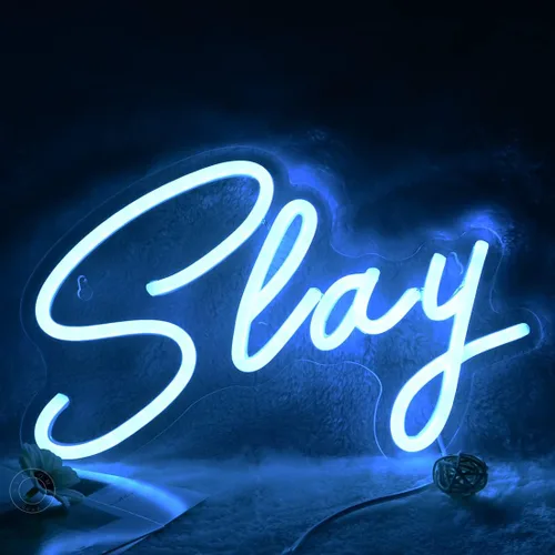 Miniatura 8 de SYLHOME Slay - Letrero de luz LED de neón azul genial para niños y niñas, para dormitorio, juegos, sala de juegos, escritorio, decoración de pared