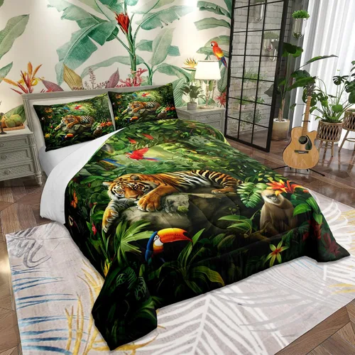 Miniatura 20 de Castle Fairy Juego de edredón con diseño de gato lindo para niños, tamaño twin, juego de ropa de cama con hojas de flores, luna, noche y cielo