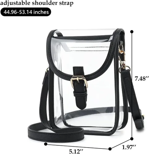 Miniatura 7 de FAIME Pequeña bolsa transparente aprobada para estadios, bolsa cruzada transparente para teléfono celular con correa ajustable para conciertos Negro