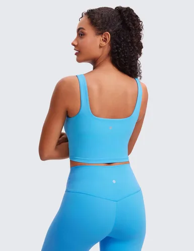 Miniatura 45 de CRZ YOGA Butterluxe Brasier deportivo de cuello cuadrado para mujer, estilo camiseta corta sin mangas, acolchado con soporte integrado para yoga