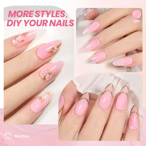 Miniatura 227 de Beetles - Esmalte de uñas de gel rosa claro, 0.5 fl oz, color rosa bebé, esmalte de gel que se absorbe con luz UV LED, arte de uñas de verano, salón