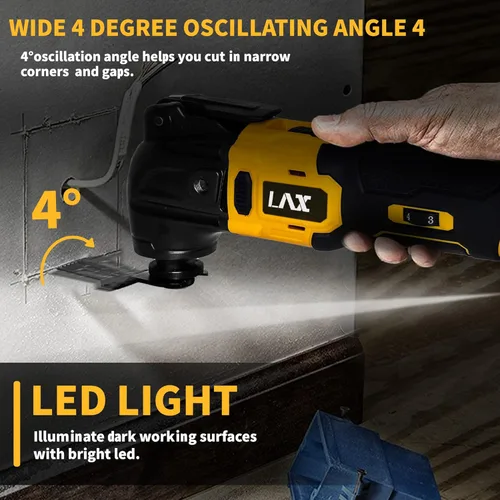 Miniatura 4 de Multiherramientas oscilantes para batería Dewalt de 20 V, herramienta multiusos de corte y lijado, ángulo de oscilación de 4°, 6 velocidades