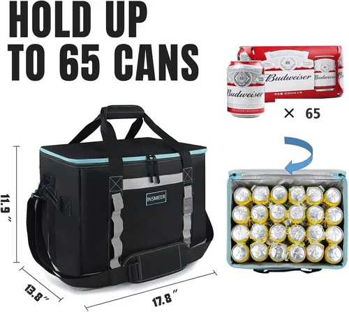 Miniatura 2 de INSMEER Bolsa térmica aislada para 65 latas/32 latas, bolsa enfriadora grande con correa para el hombro, enfriadores portátiles plegables a prueba