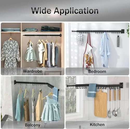 Miniatura 6 de BOQORAD Tendedero de secado para ropa, tendedero para colgar en la pared, estantes colgantes plegables para lavandería, estante de secado de ropa