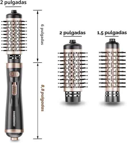 Miniatura 7 de Beautimeter Cepillo Secador de Pelo 3 en 1, Cepillo Secador Rotativo con Cepillos de 2 Pulgadas y 1.5 Pulgadas Dorado