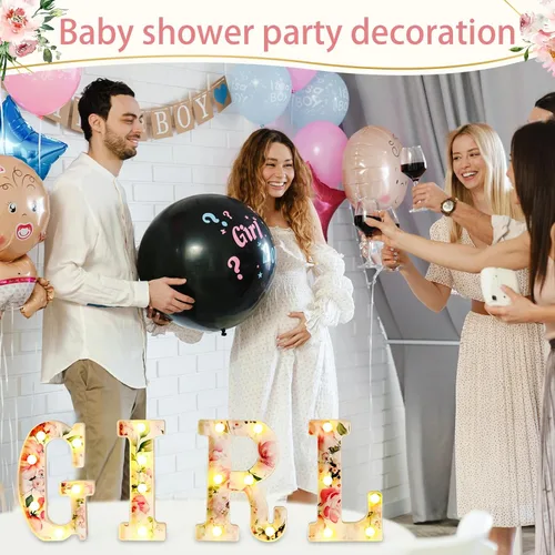 Miniatura 6 de Realspring Letrero de letras para niña, marquesina de bebé, letras iluminadas con flores LED, centros de mesa para baby shower, decoración