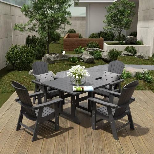 Miniatura 15 de WestinTrends Dylan Adirondack - Juego de 6 mesas y sillas de comedor para exteriores para todo tipo de clima, mesa y sillas de patio de madera