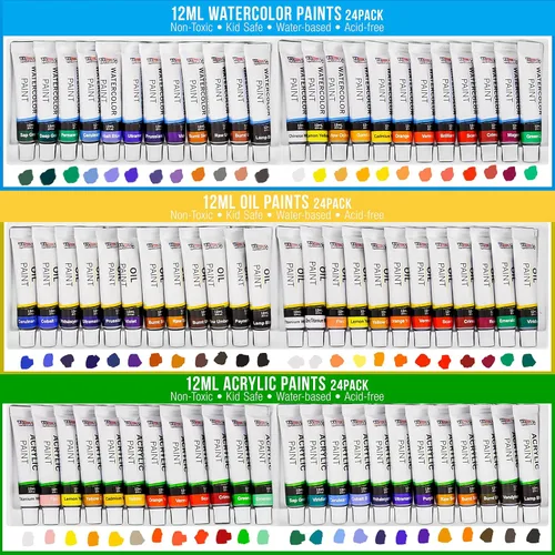 Miniatura 4 de U.S. Art Supply Juego de pintura para artistas de 133 piezas - Caballete de aluminio y madera, 24 cada uno (pinturas acrílicas, al óleo, acuarela)