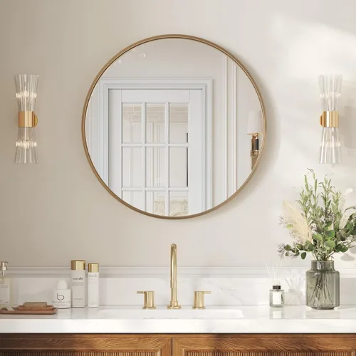 Miniatura 18 de USHOWER Paquete de 2 espejos de baño para sobre el fregadero, espejo circular de 30 pulgadas con marco de metal, espejo de pared negro, decoración