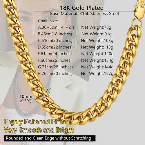 Miniatura 4 de PROSTEEL Trendy Cuban Links Necklace for Men Women, Black18K Gold Plated 316L Stainless Steel, W 4.8mm-14mm, L 14inch-30inch, Come Gift Box