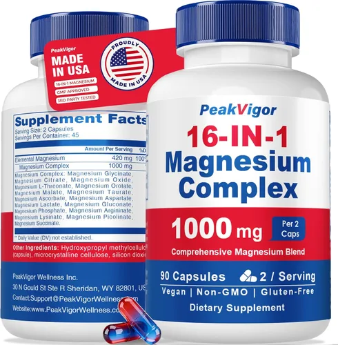 Miniatura 10 de Complejo de magnesio 12 en 1, suplemento de magnesio de 1000 mg con glicinato, citrato, malato, L-treonato, taurato, apoyo para dormir, probado por