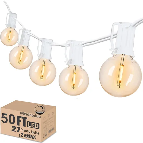 Miniatura 18 de Cadena de luces LED G40 de 50 pies para exteriores, luces de patio, conectables, impermeables, 27 bombillas inastillables (2 extra), 25 luces Negro