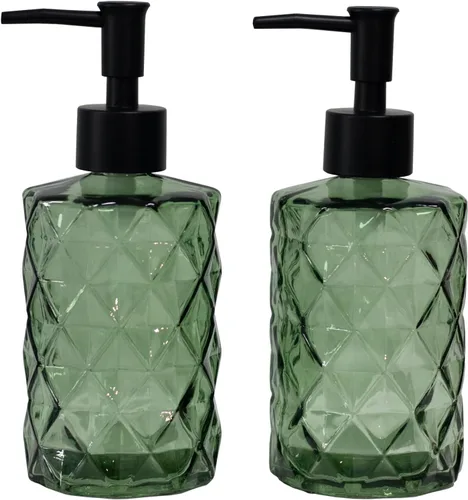 Dispensador de jabón de vidrio verde con bomba de plástico negro, dispensador de jabón líquido para manos recargable de 12 oz, paquete de 2 botellas