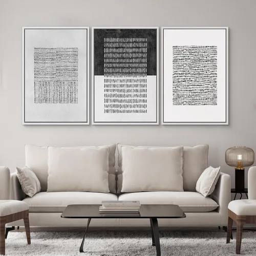 Miniatura 596 de SIGNWIN Lienzo enmarcado para pared, arte con pinceladas de flujo neutro en tonos beige abstractos, ilustraciones, arte moderno, decorativo