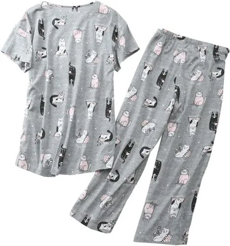 Miniatura 2 de ENJOYNIGHT - Conjunto de pijama para mujer, ropa de dormir de algodón con camiseta y pantalones capri, lindos pijamas