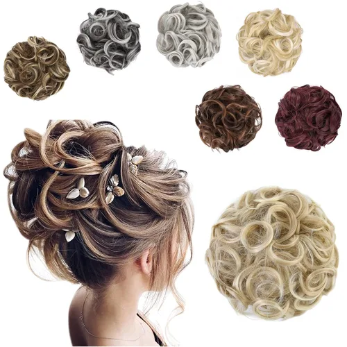 Miniatura 12 de Elaine Extensión de Moño Grande y Desordenado Cabello Rizado Moños Piezas de Cabello para Mujeres Sintético Ondulado Coleteros Grandes Gruesos Punta