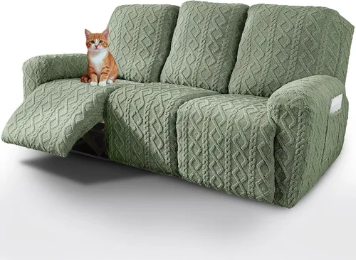 Miniatura 15 de vctops Verde Navideño 4 Piezas Fundas para Sillón Reclinable de Felpa Jacquard Geométrica Suaves Peludas Mullidas Funda para Sofá y Sillón
