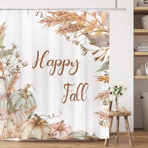 Miniatura 2 de Tititex Happy Fall - Juego de cortinas de ducha con diseño de calabazas, hojas marrones tostadas, salvia, rosa, calabaza, trigo, Acción de Gracias