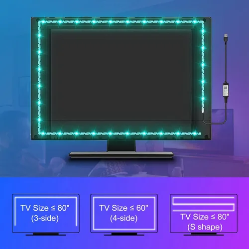 Miniatura 5 de Retroiluminación de TV, tira de luces LED RGB para computadora PC, 9.8 pies/9.8 ft detrás de TV, sincronización de música y función de temporizador