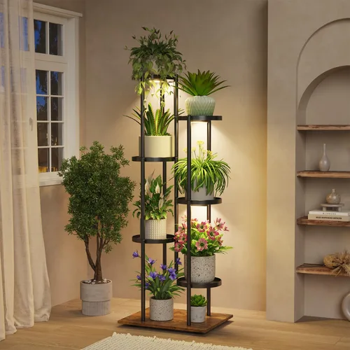 Miniatura 10 de iDavosic.ly Soporte para plantas con luz de cultivo para interiores y exteriores, estante de flores de metal de 4 niveles para macetas grandes