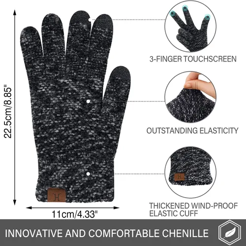 Miniatura 2 de FZ FANTASTIC ZONE Womens Winter Touchscreen Gloves for Cold Weather, Chenille Warm Knit Gloves