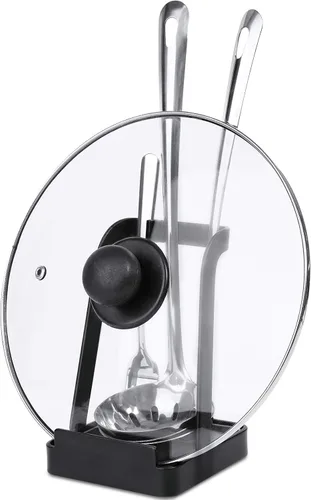 Miniatura 13 de NiHome Soporte para tapa de olla grande y soporte para cuchara con bandeja de goteo extraíble, organizador de encimera de cocina de hierro negro