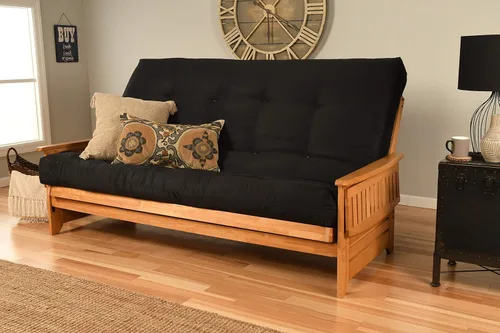 Kodiak Furniture Phoenix - Juego de futón tamaño Queen en acabado de nuez, colchón negro de gamuza Colchón de gamuza negra