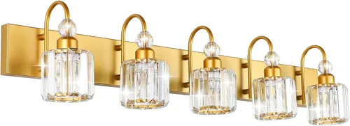 Miniatura 18 de Ralbay - Luces LED modernas de tocador para baño de 5 luces, luces de tocador de cristal sobre espejo, lámparas modernas de tocador para baño