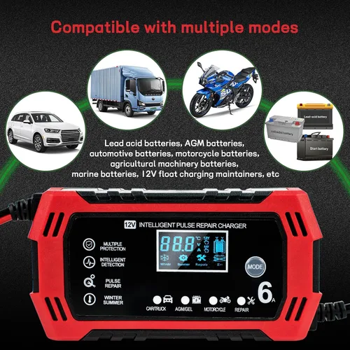 Miniatura 5 de Cargador de batería de automóvil, cargador y mantenedor de goteo de 12 V y 6 amperios, cargador de batería completamente automático inteligente